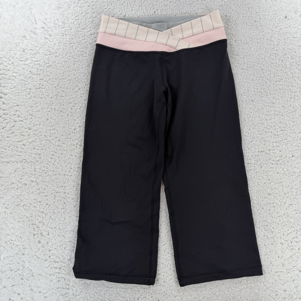 Lululemon Pants Womens 6 Black Capri Yoga Crossover Waist Zip Pocket Athletic